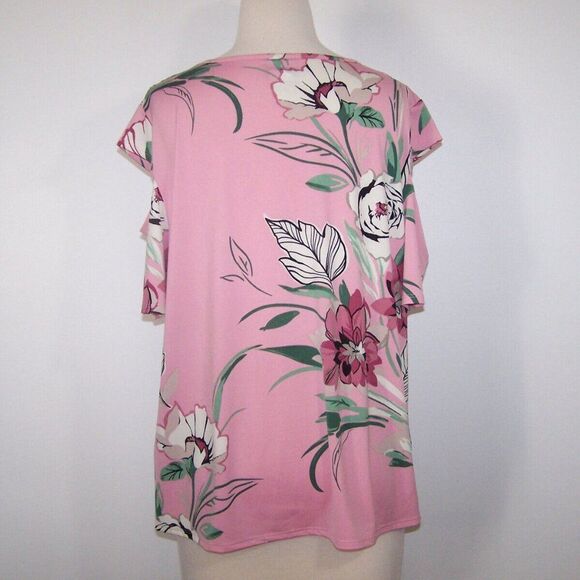BonWorth Shirt Top LP Cutout Floral Stretch Flowy Short Cold Shoulder Sleeve - Picture 7 of 9